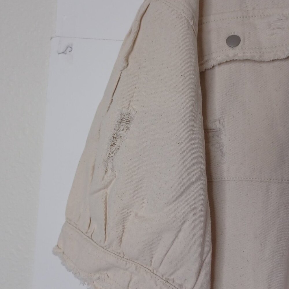 POL CLOTHING Womens Denim Distressed Large White/Pink Jacket - Picture 7 of 11